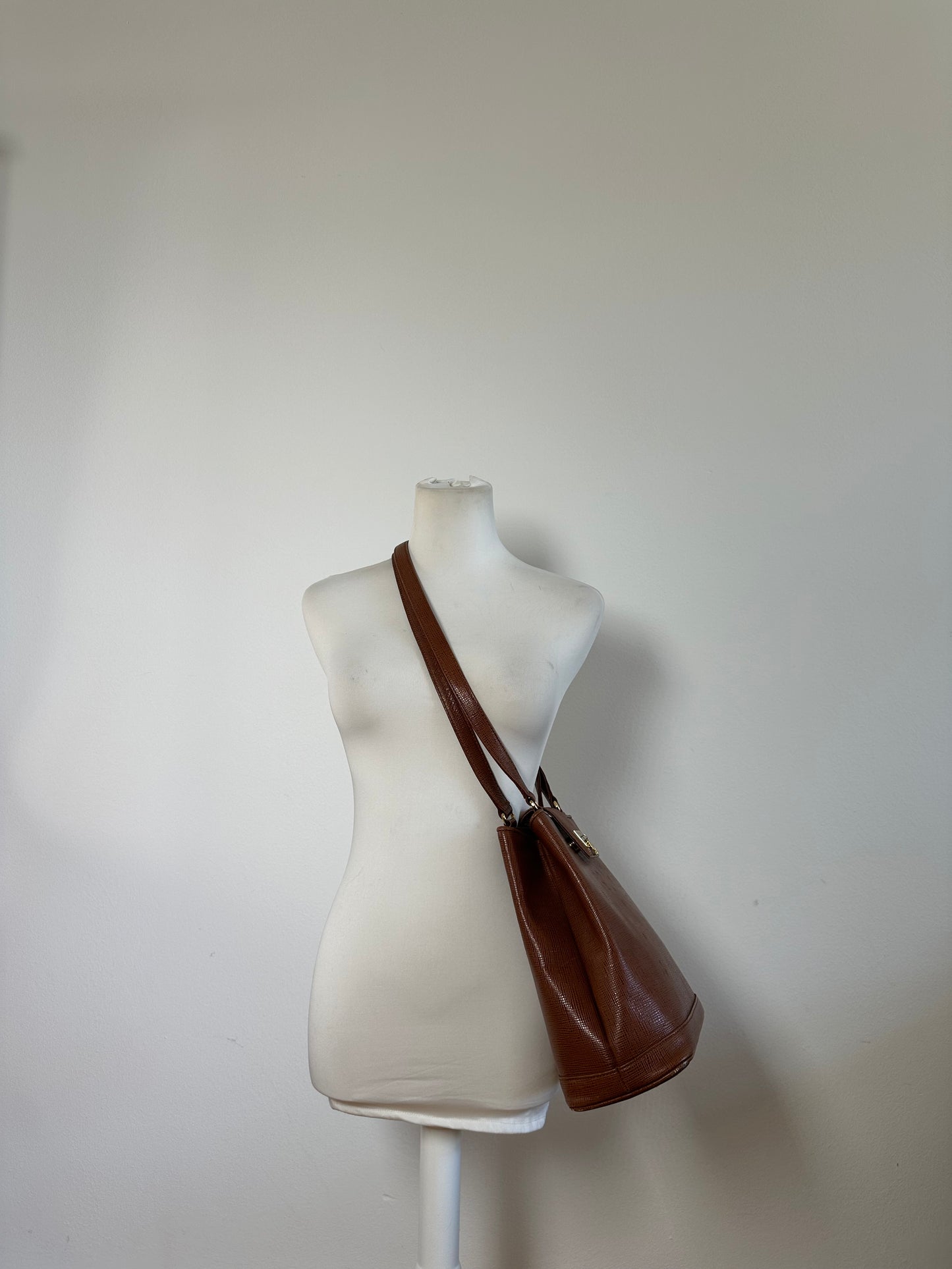 Vintage Courreges Textured Leather Shoulder Bag Rust Gold