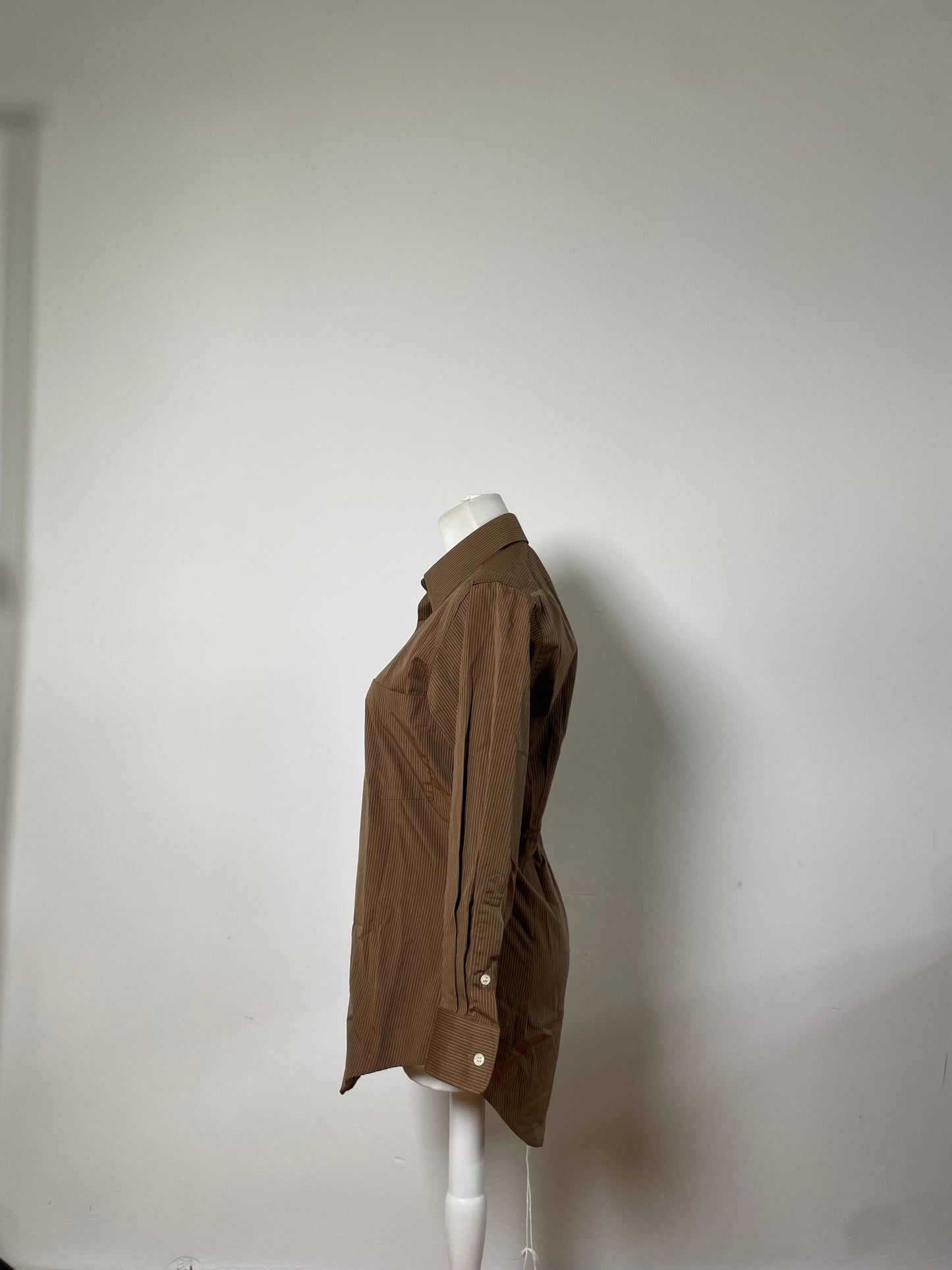 Vintage Saint Laurent Striped Cotton Blend Dress Shirt Brown Cream M