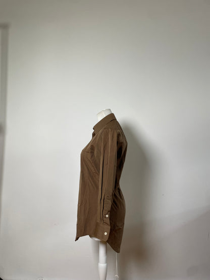 Vintage Saint Laurent Striped Cotton Blend Dress Shirt Brown Cream M