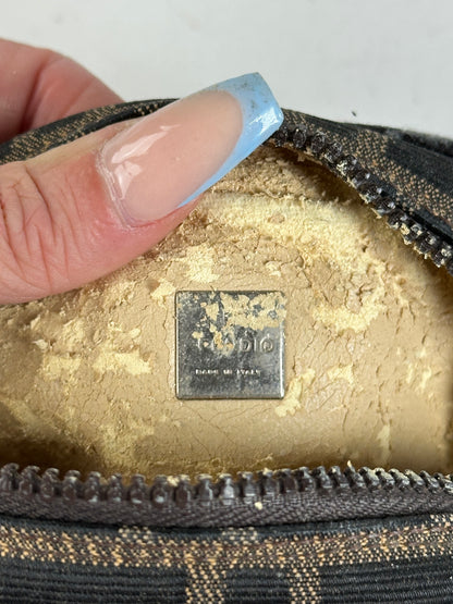 Vintage Fendi FF Monogram Canvas Cosmetic Case Brown Black