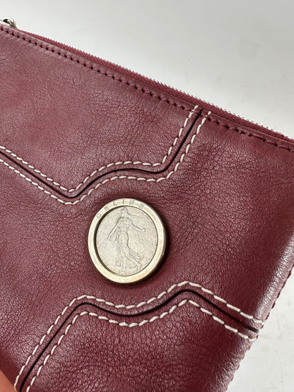 Vintage Celine Leather Zip Pouch Burgundy