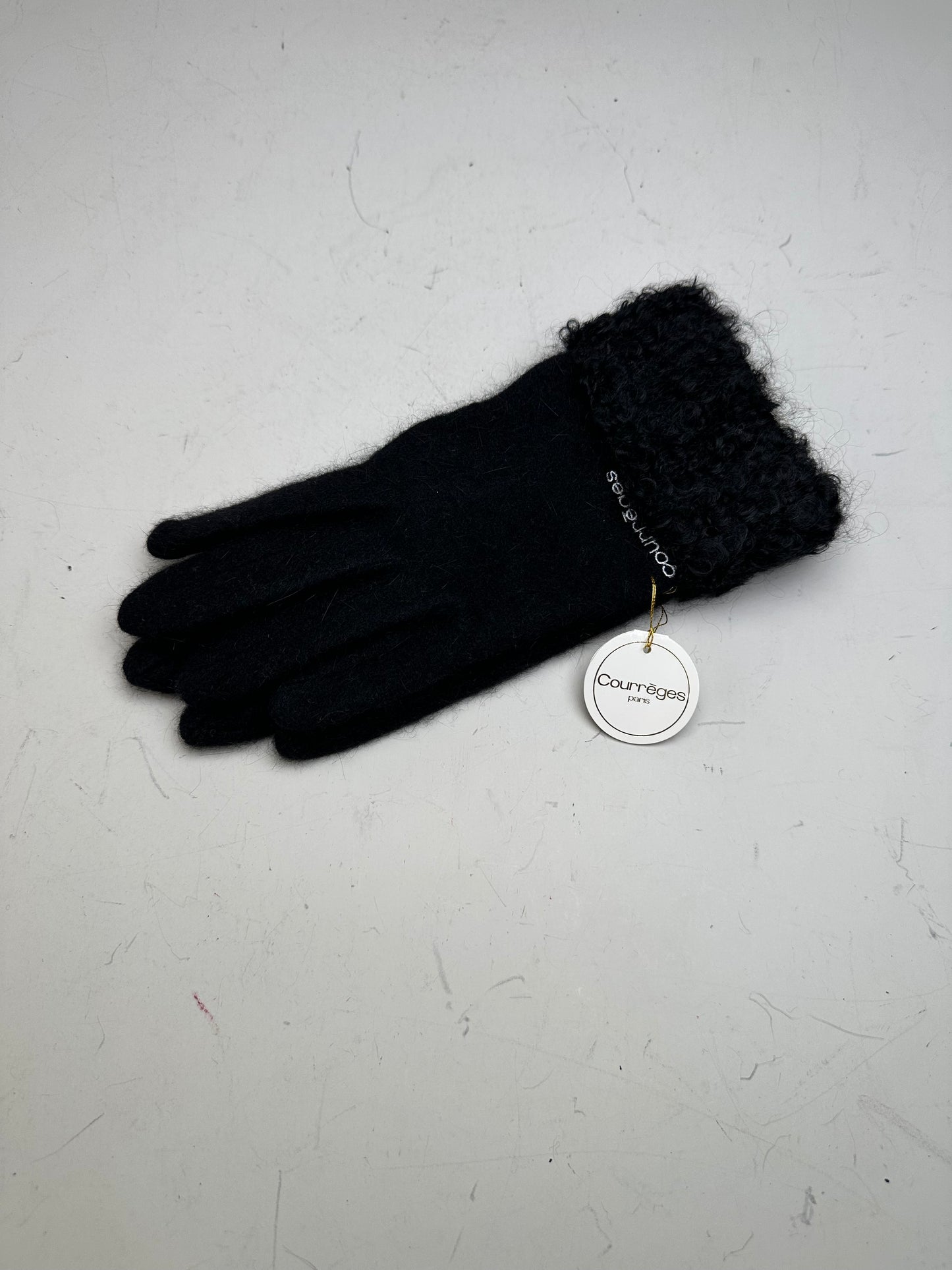 Vintage Courreges Wool Gloves Black Fur Trim New with Tag