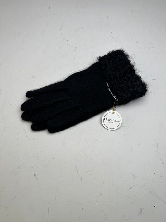 Vintage Courreges Wool Gloves Black Fur Trim New with Tag