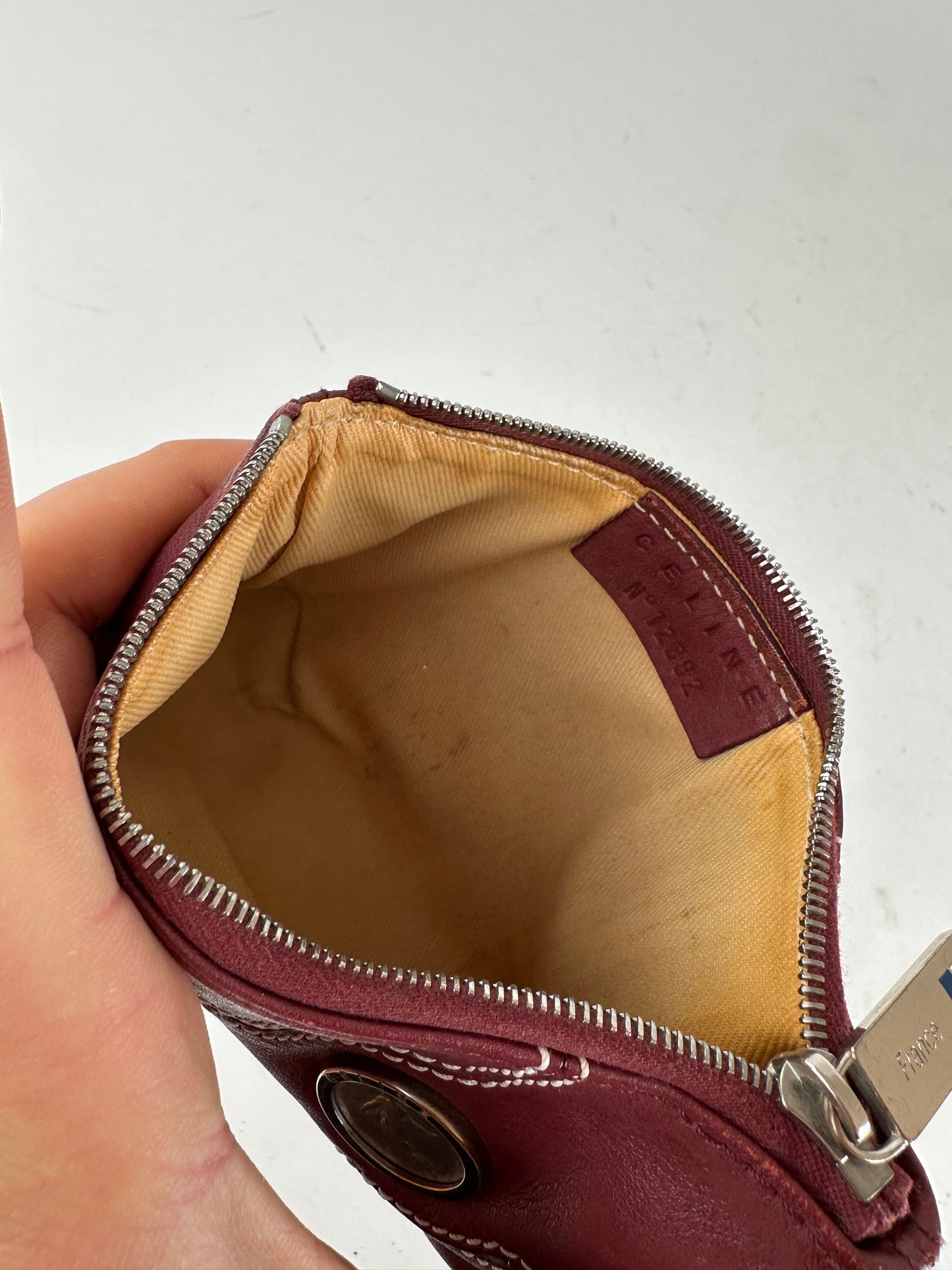 Vintage Celine Leather Zip Pouch Burgundy
