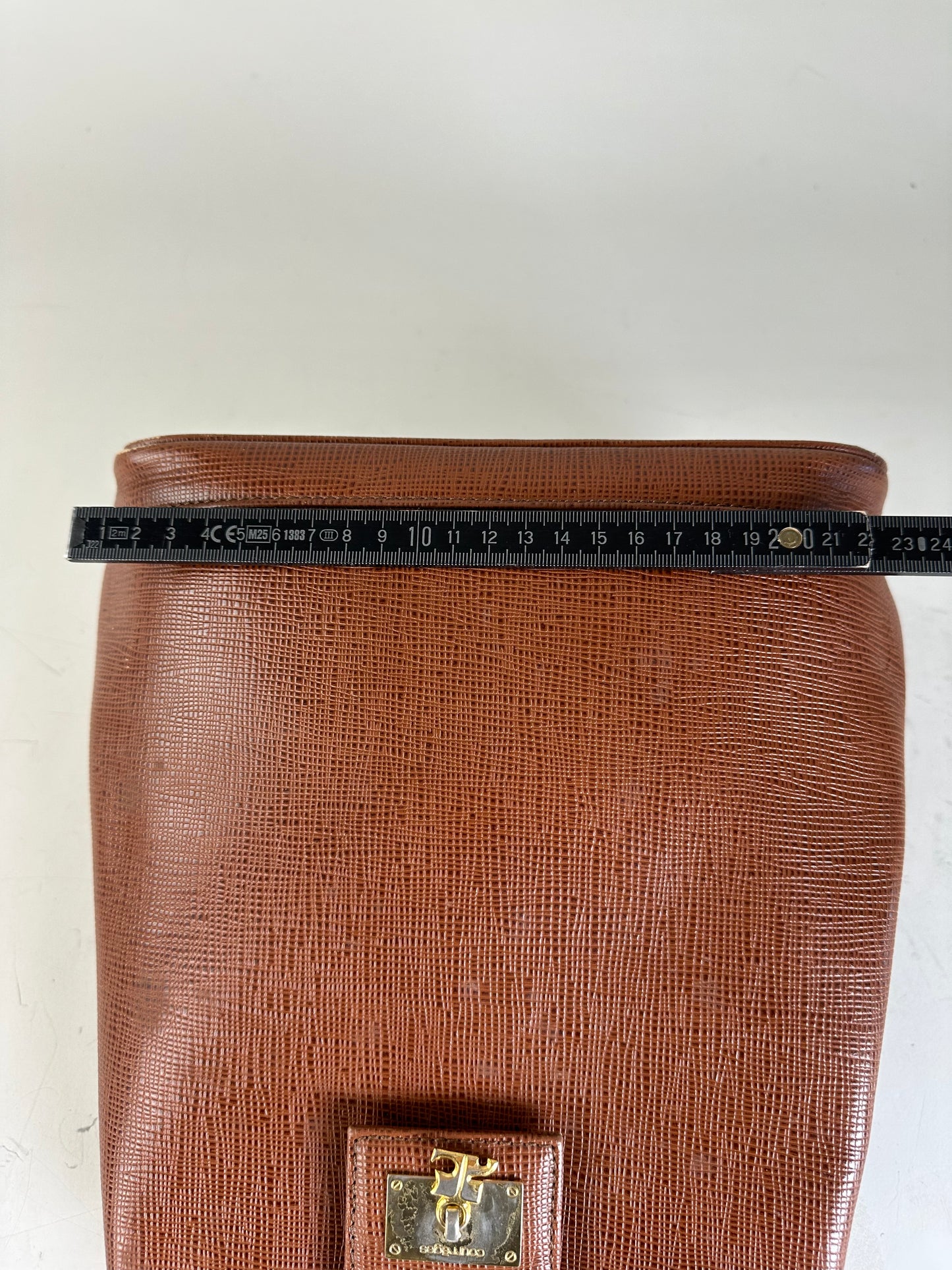Vintage Courreges Textured Leather Shoulder Bag Rust Gold
