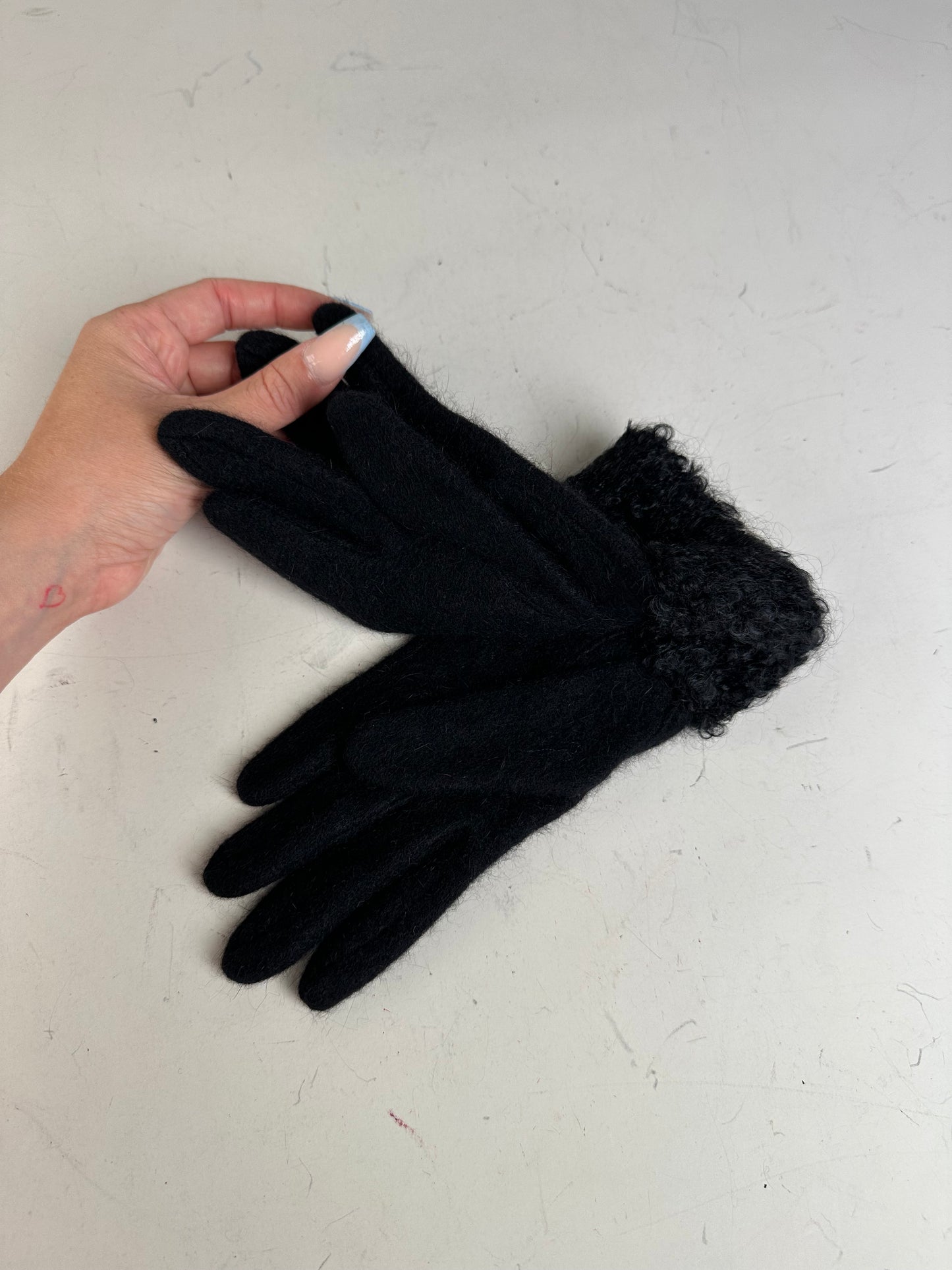 Vintage Courreges Wool Gloves Black Fur Trim New with Tag