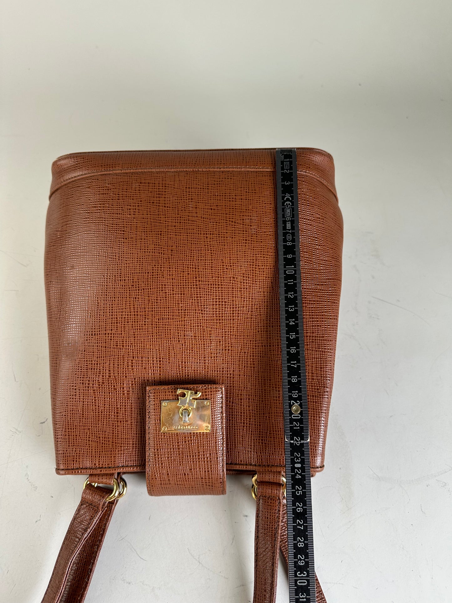 Vintage Courreges Textured Leather Shoulder Bag Rust Gold