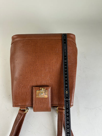Vintage Courreges Textured Leather Shoulder Bag Rust Gold
