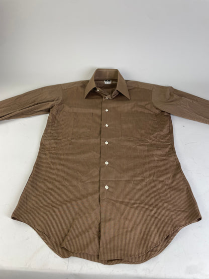 Vintage Saint Laurent Striped Cotton Blend Dress Shirt Brown Cream M
