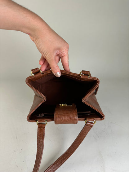 Vintage Courreges Textured Leather Shoulder Bag Rust Gold