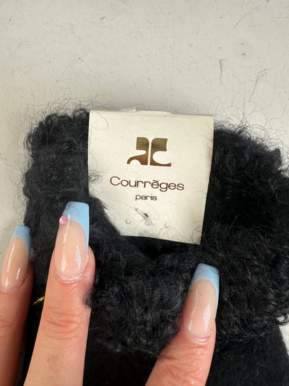 Vintage Courreges Wool Gloves Black Fur Trim New with Tag