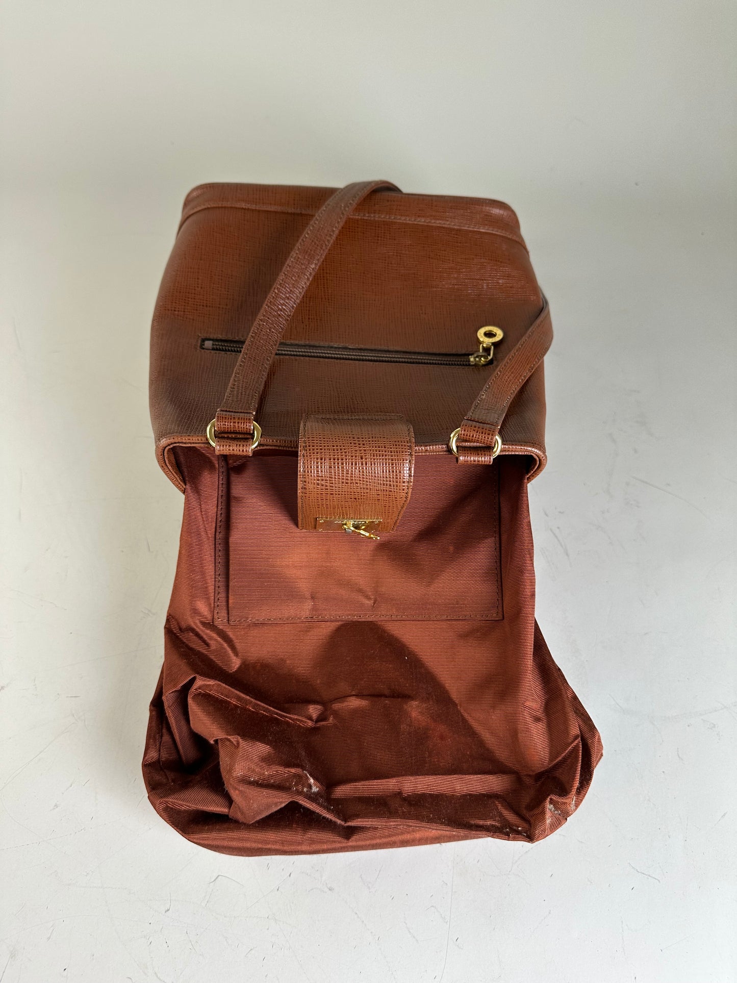Vintage Courreges Textured Leather Shoulder Bag Rust Gold