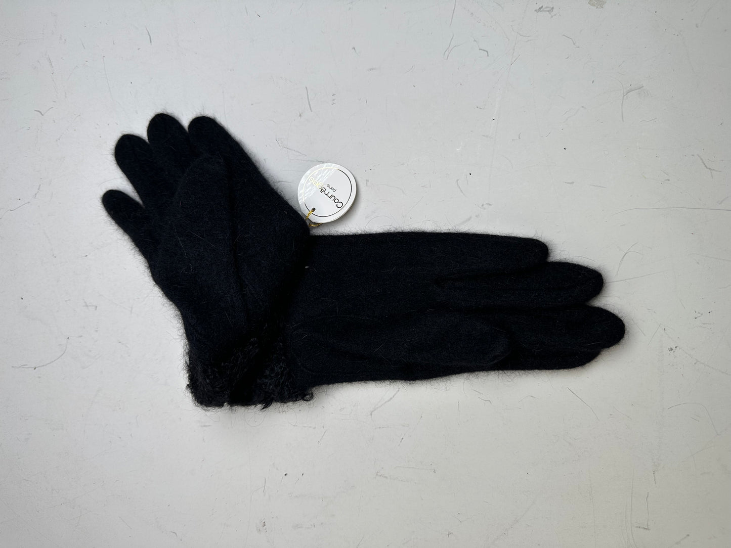 Vintage Courreges Wool Gloves Black Fur Trim New with Tag