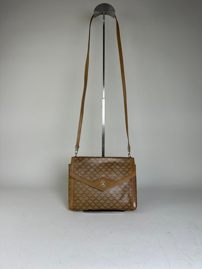 Vintage Celine GG Monogram Canvas Shoulder Bag Tan Brown