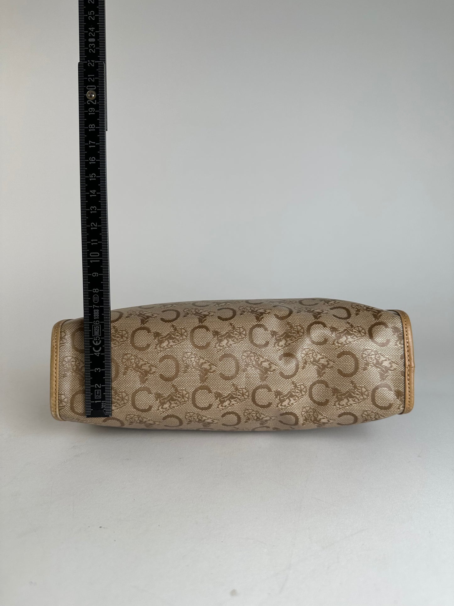 Vintage Celine Paris Triomphe Cariage Logo Leather Clutch Beige Brown