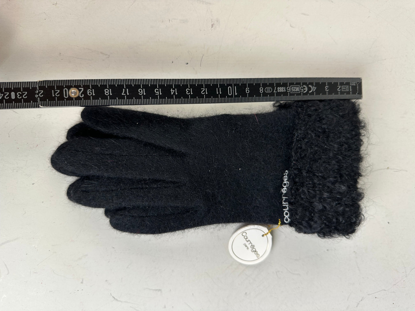Vintage Courreges Wool Gloves Black Fur Trim New with Tag