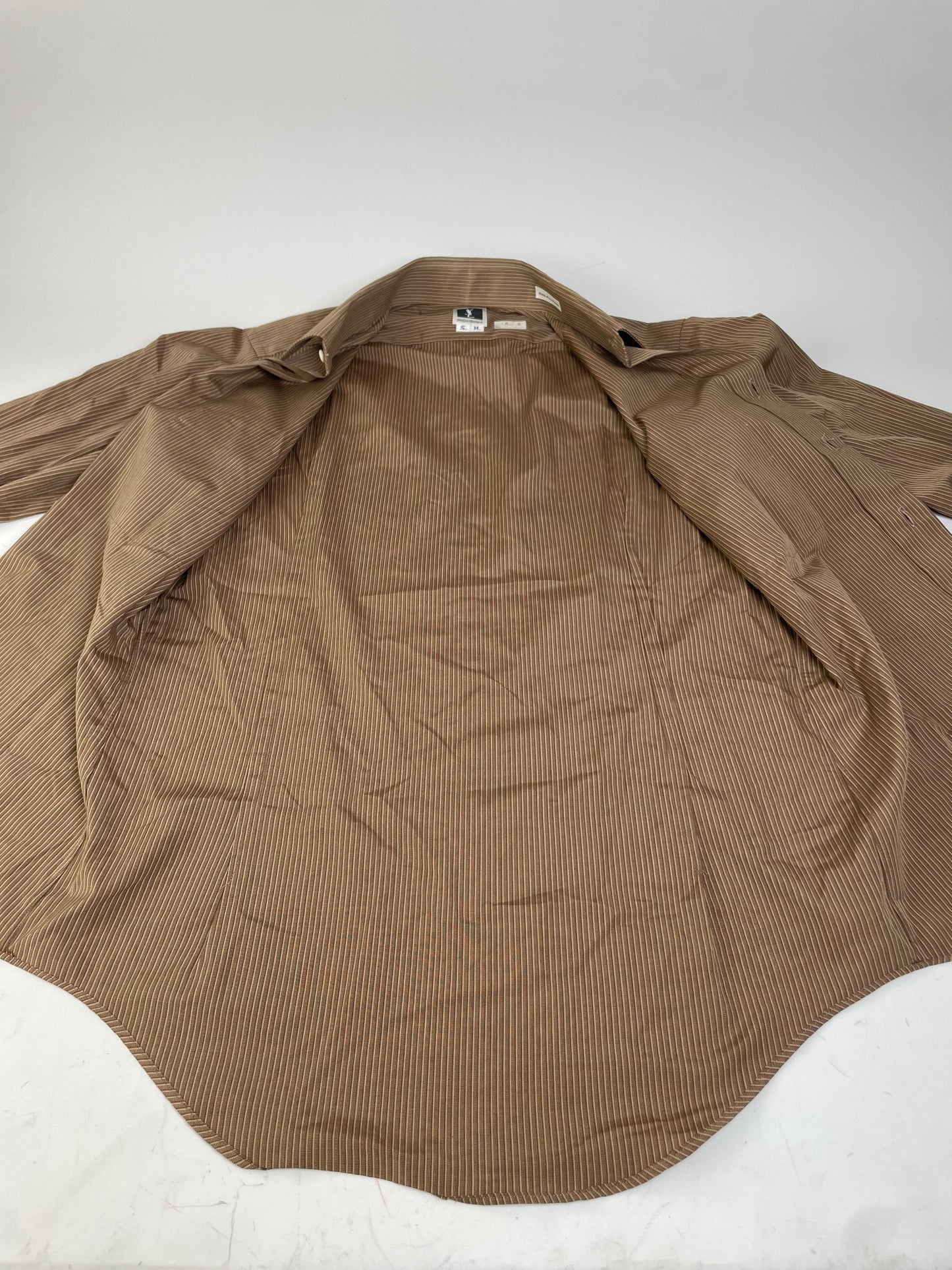 Vintage Saint Laurent Striped Cotton Blend Dress Shirt Brown Cream M