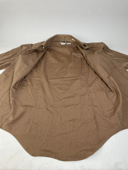 Vintage Saint Laurent Striped Cotton Blend Dress Shirt Brown Cream M