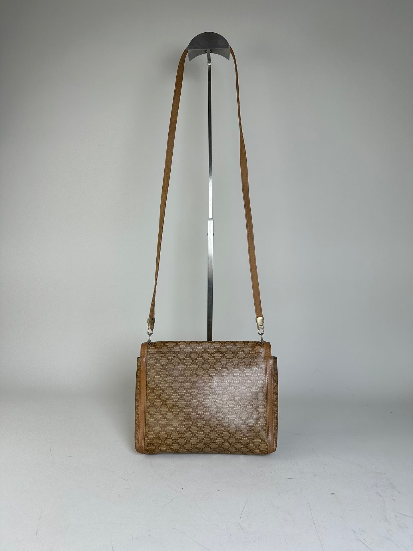 Vintage Celine GG Monogram Canvas Shoulder Bag Tan Brown