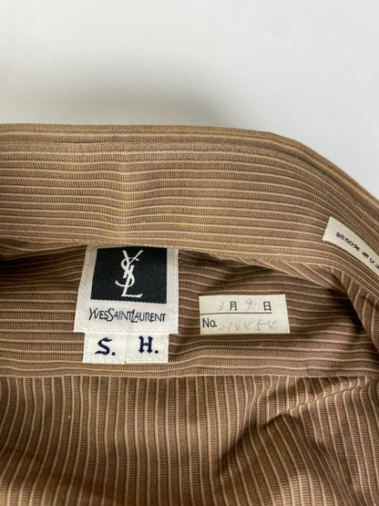 Vintage Saint Laurent Striped Cotton Blend Dress Shirt Brown Cream M