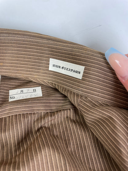 Vintage Saint Laurent Striped Cotton Blend Dress Shirt Brown Cream M