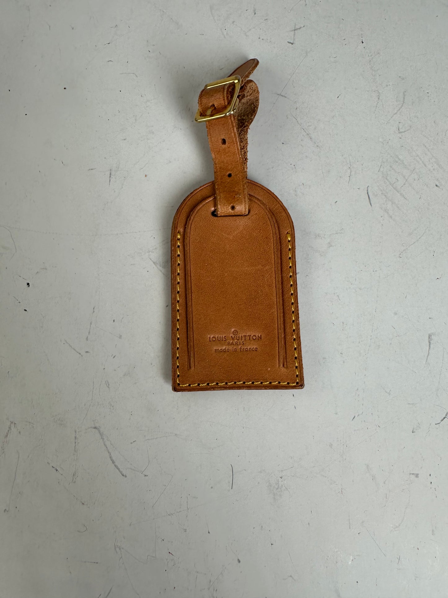 Vintage Louis Vuitton Leather Luggage Tag Tan Gold