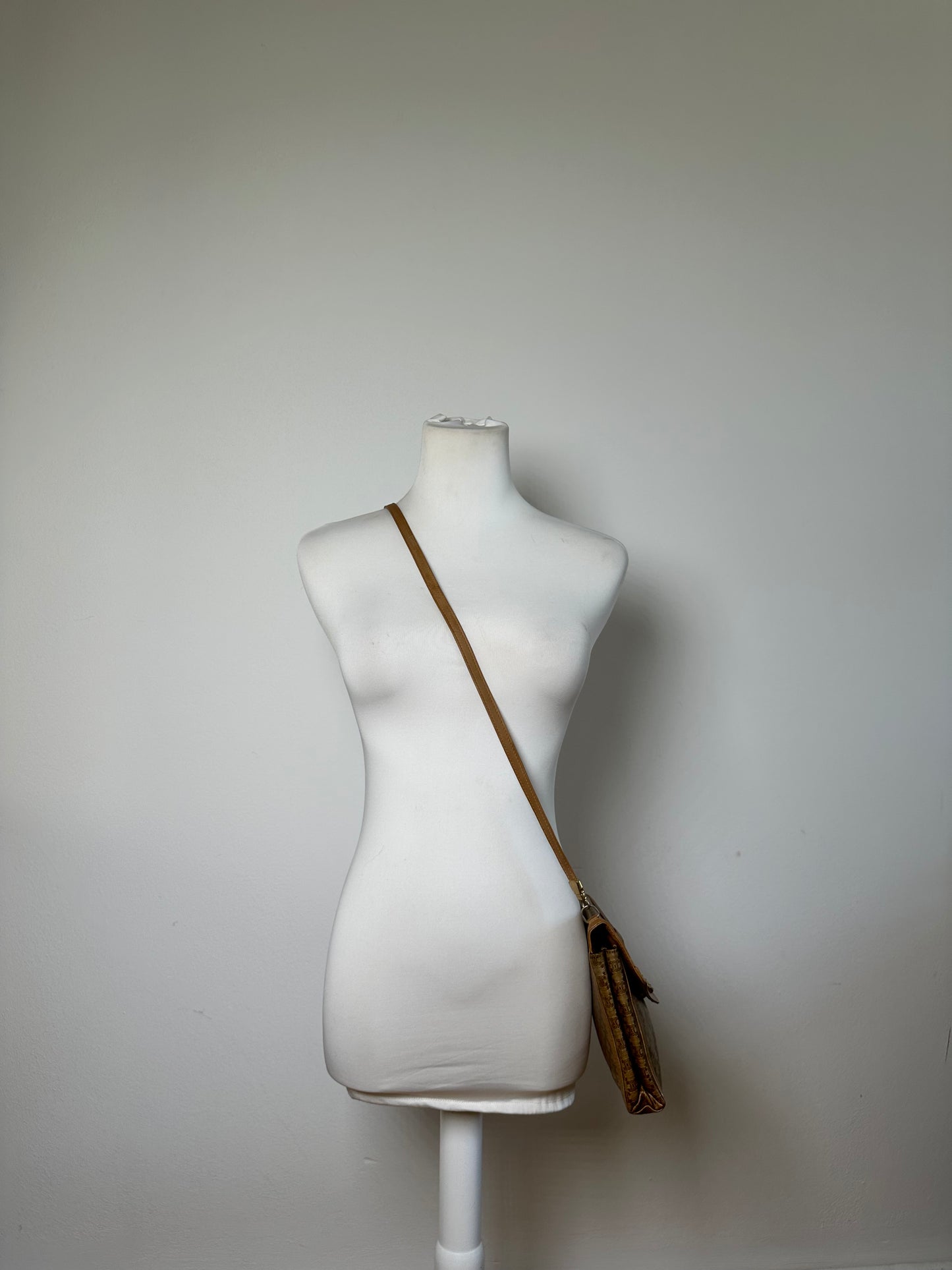 Vintage Celine GG Monogram Canvas Shoulder Bag Tan Brown