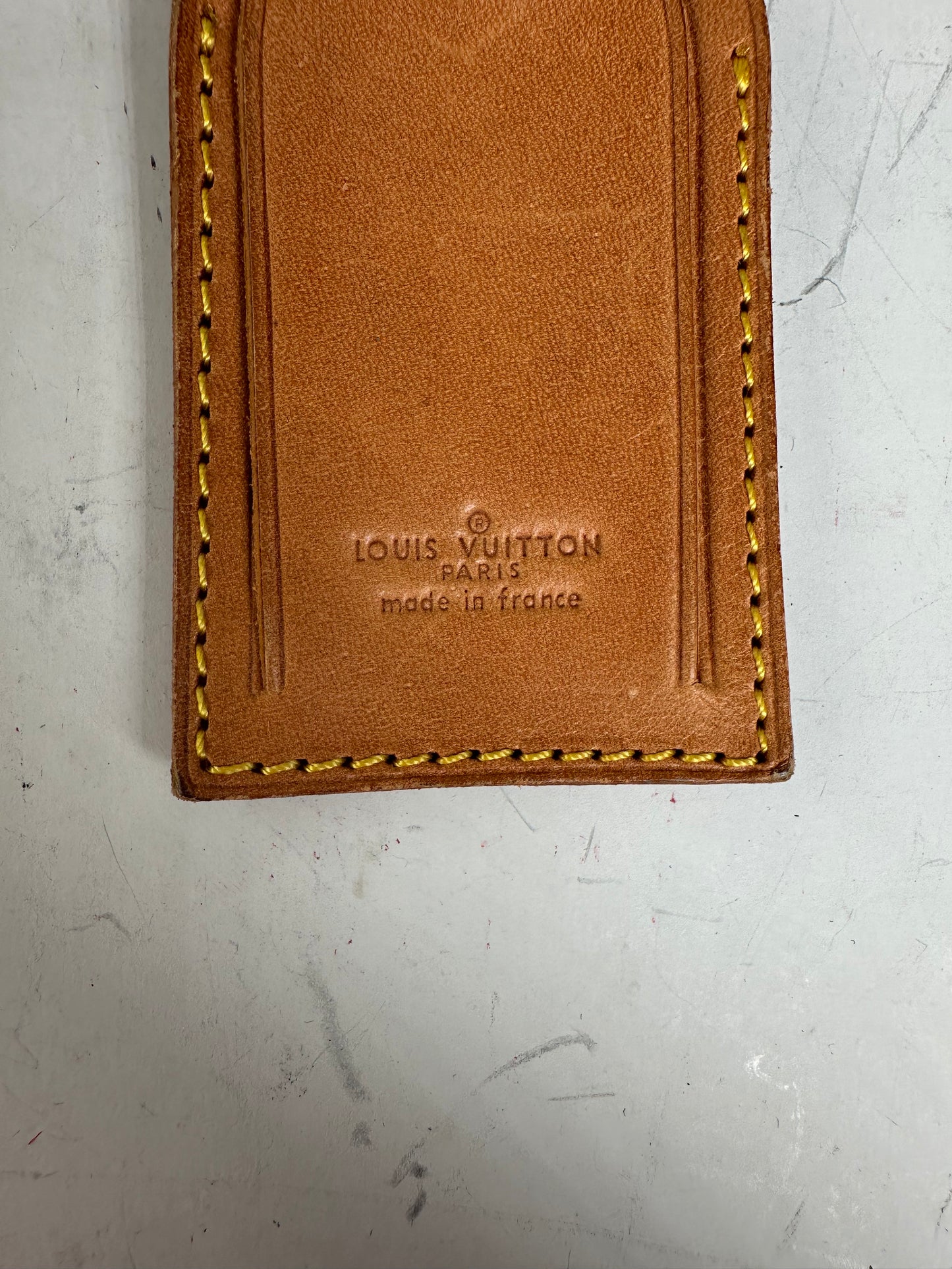Vintage Louis Vuitton Leather Luggage Tag Tan Gold