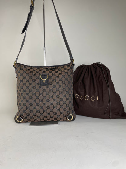 Vintage Gucci GG Supreme Shoulder Bag Beige Brown Gold