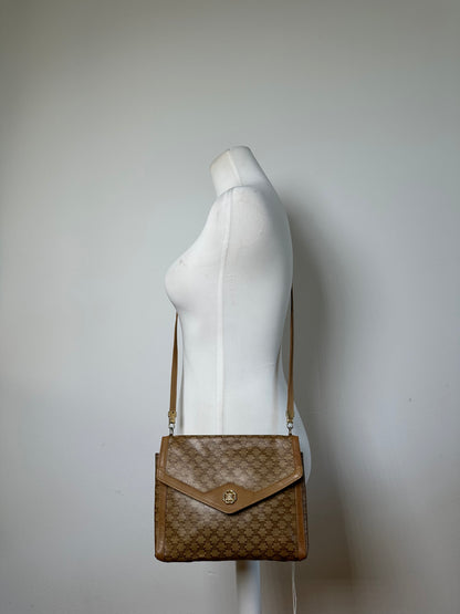 Vintage Celine GG Monogram Canvas Shoulder Bag Tan Brown