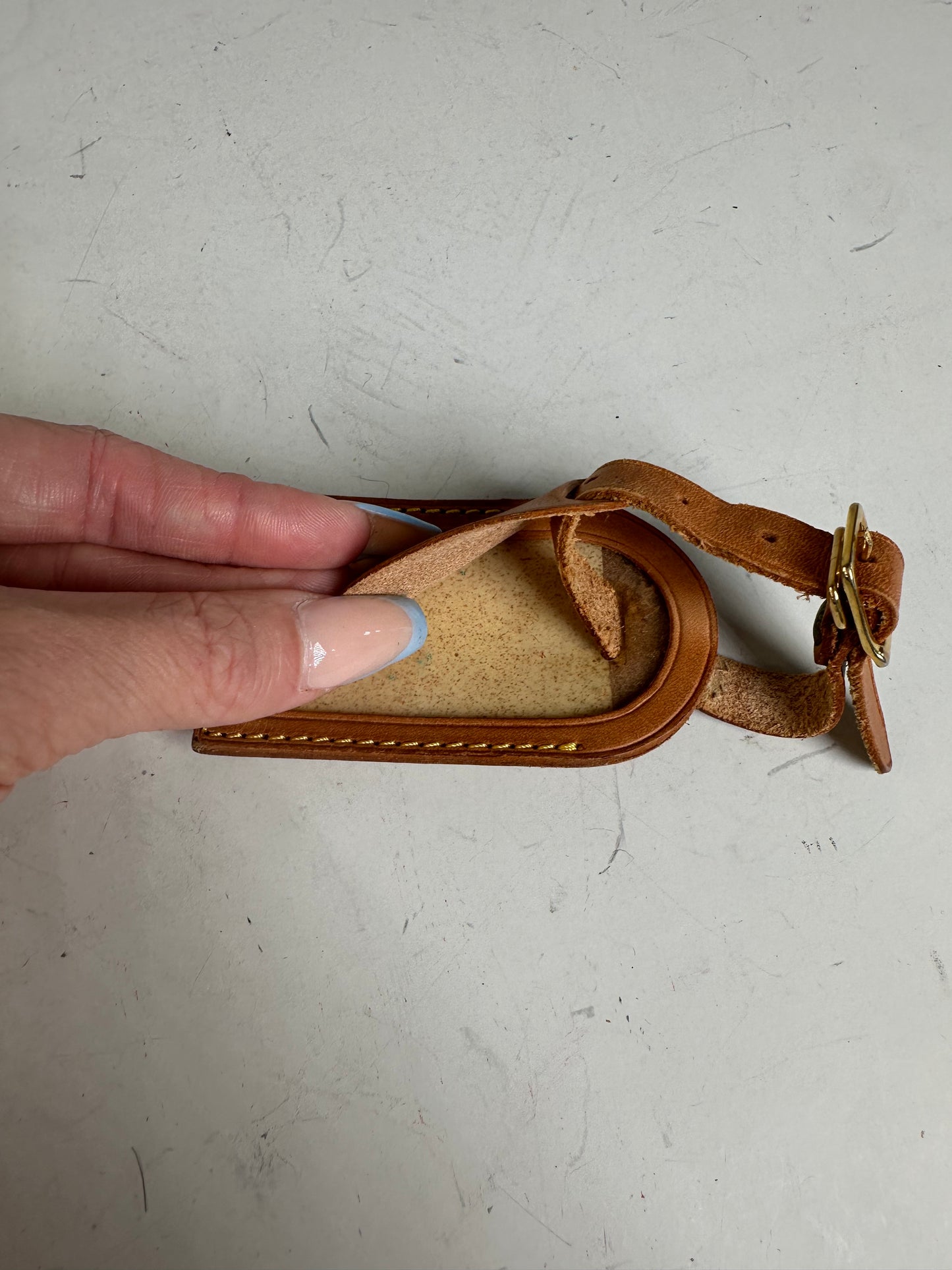 Vintage Louis Vuitton Leather Luggage Tag Tan Gold
