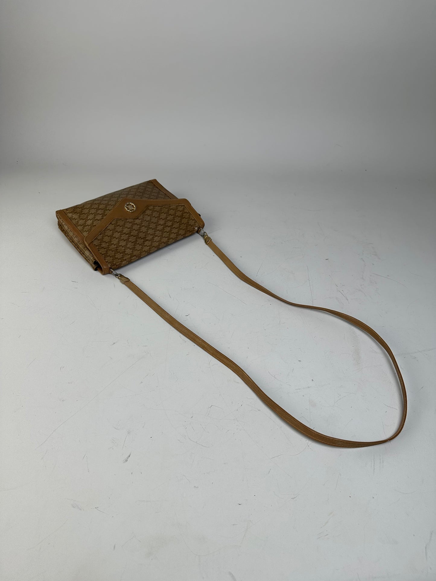 Vintage Celine GG Monogram Canvas Shoulder Bag Tan Brown
