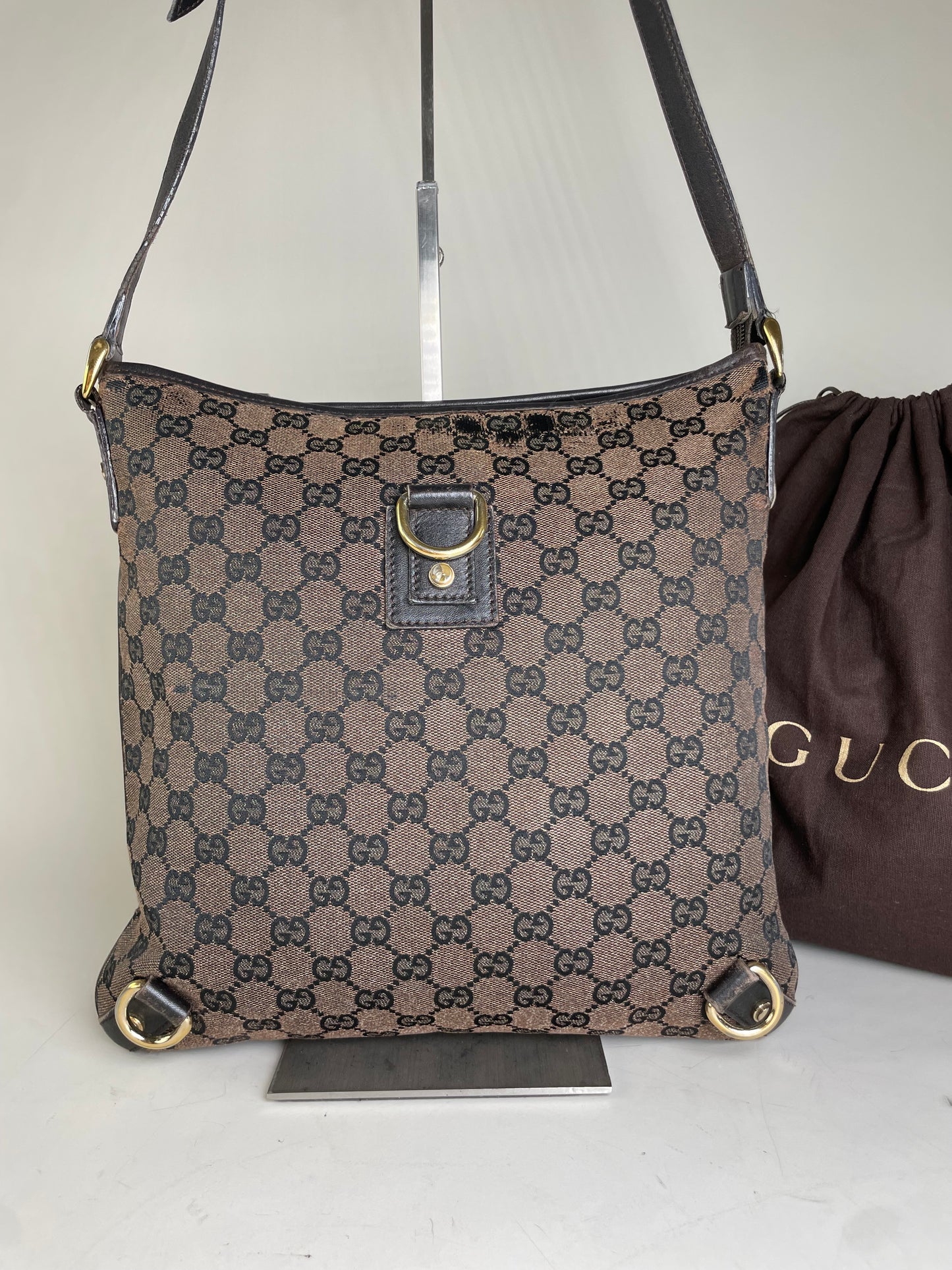Vintage Gucci GG Supreme Shoulder Bag Beige Brown Gold