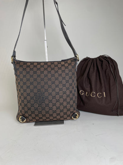 Vintage Gucci GG Supreme Shoulder Bag Beige Brown Gold