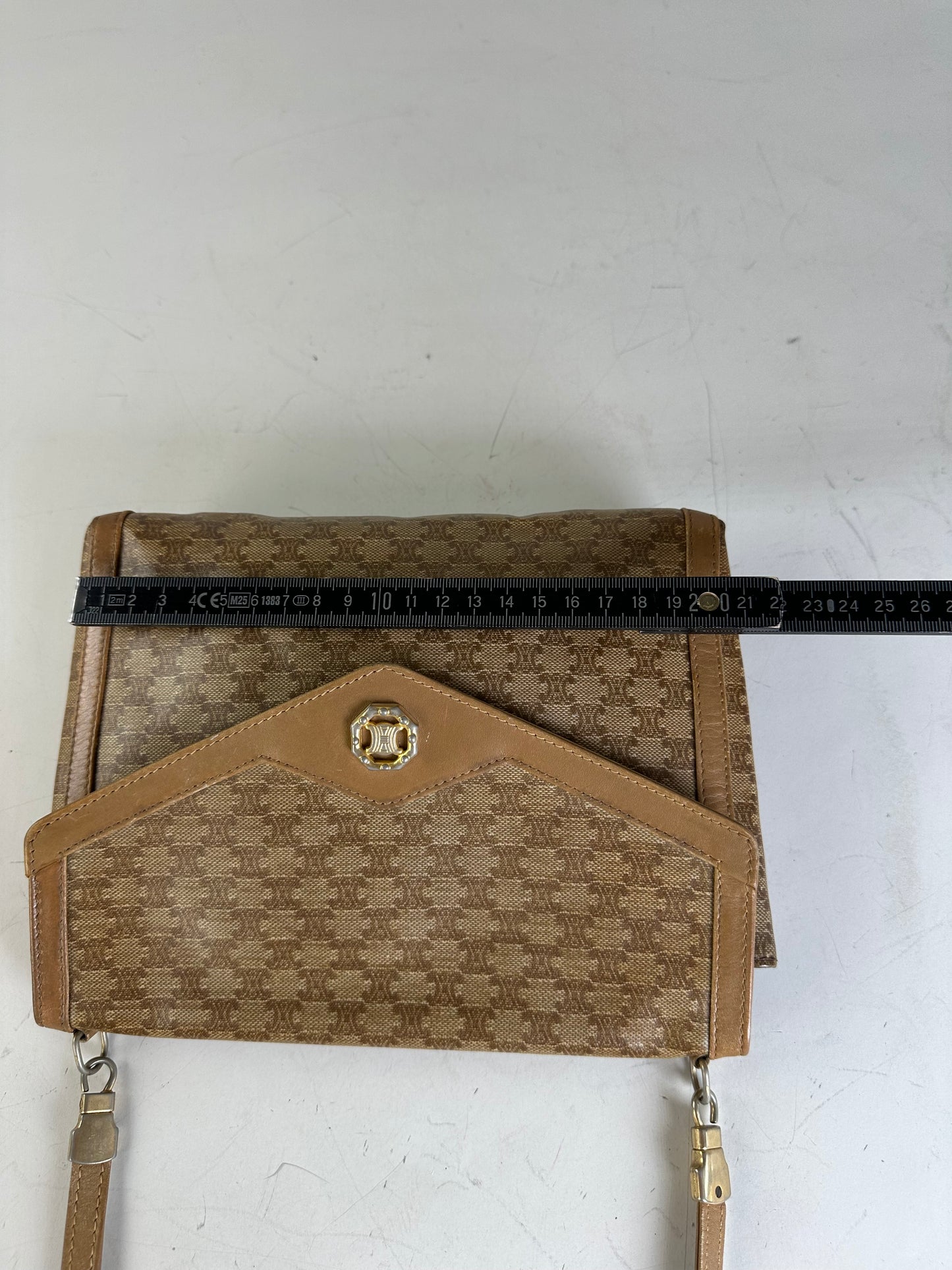 Vintage Celine GG Monogram Canvas Shoulder Bag Tan Brown