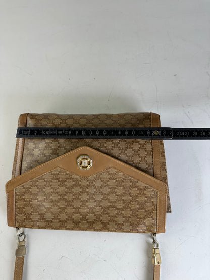 Vintage Celine GG Monogram Canvas Shoulder Bag Tan Brown