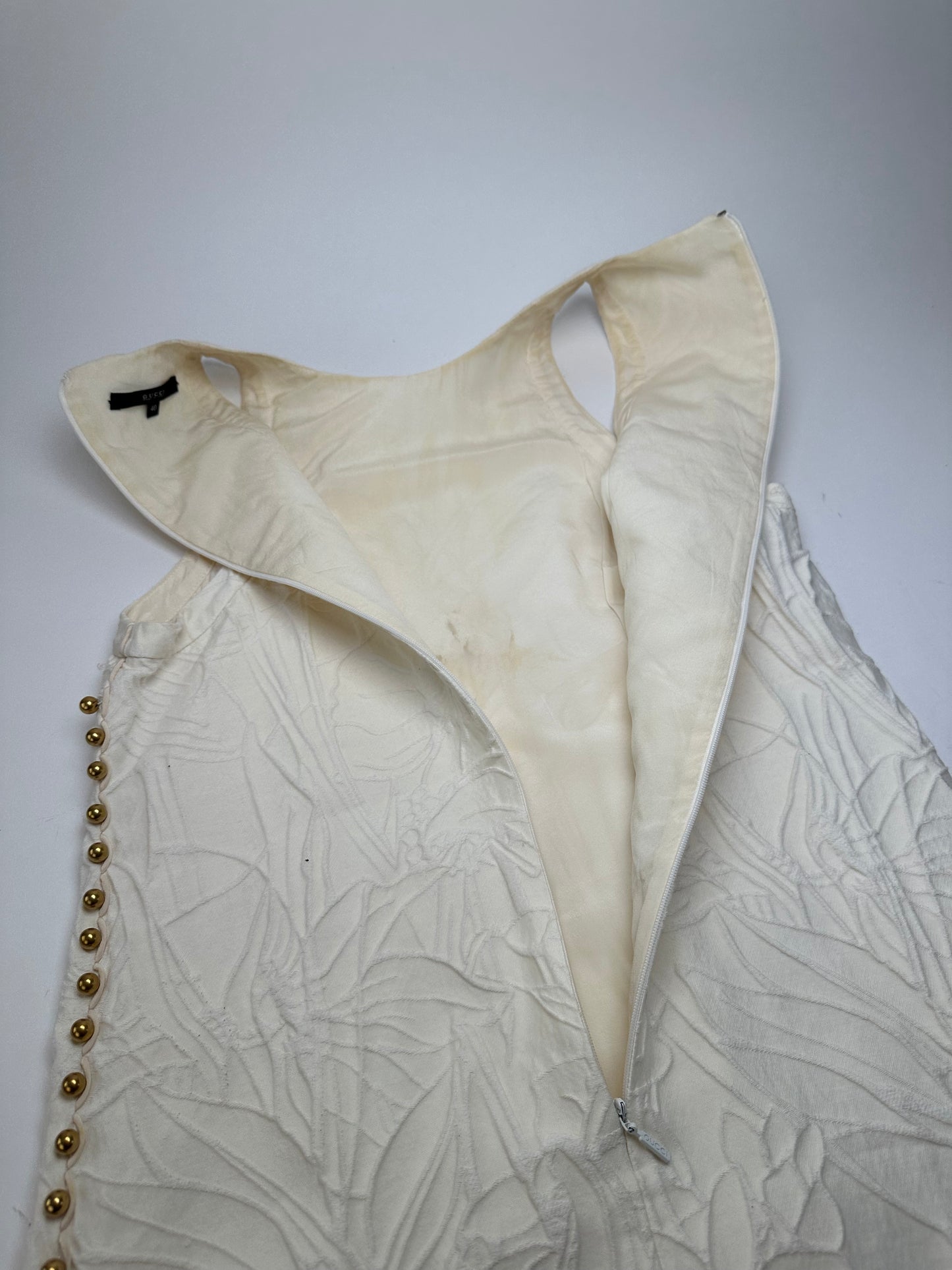 Vintage Gucci Floral Quilted Shift Dress Cream S