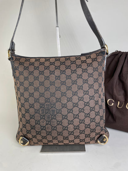 Vintage Gucci GG Supreme Shoulder Bag Beige Brown Gold