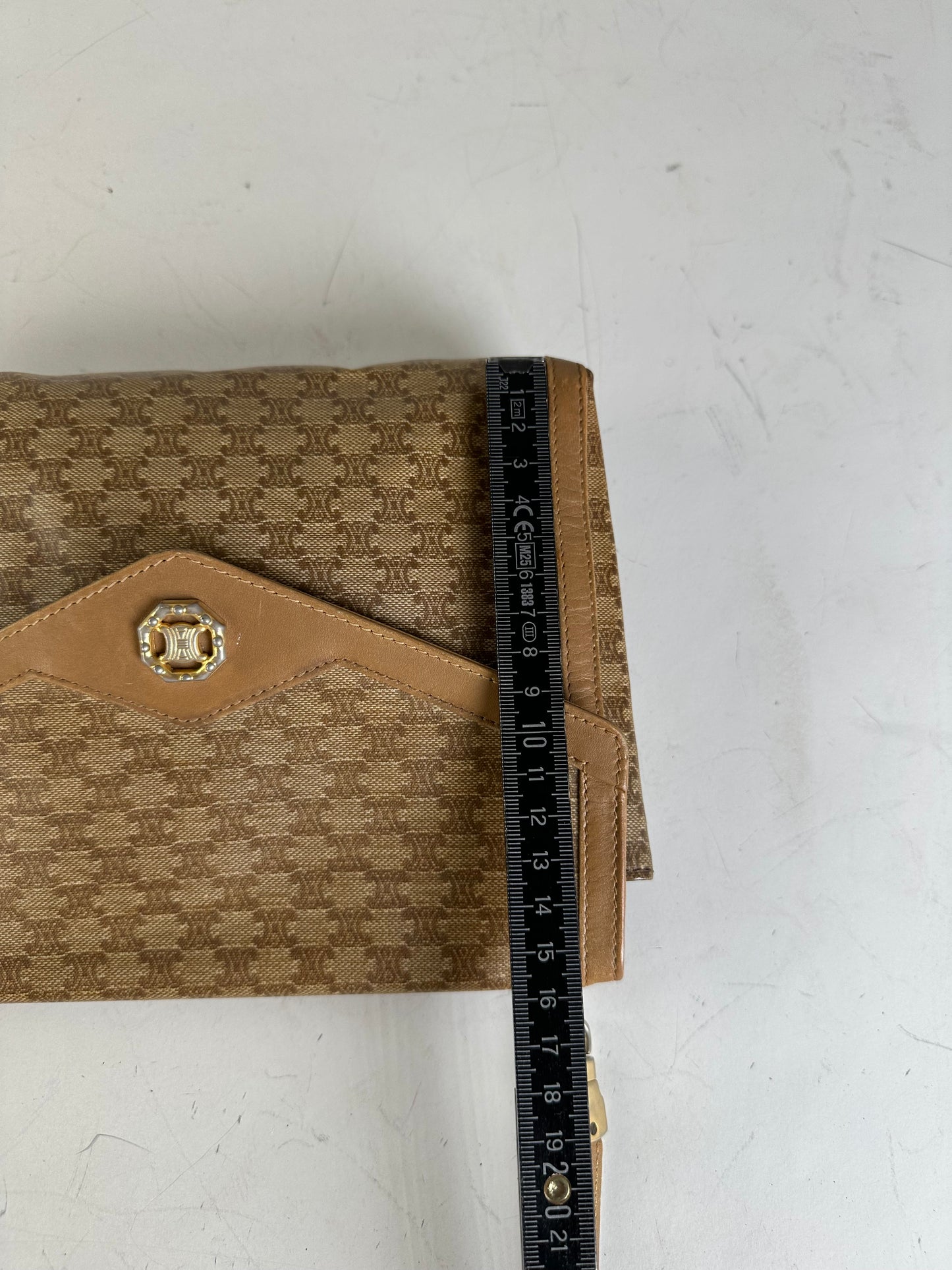 Vintage Celine GG Monogram Canvas Shoulder Bag Tan Brown