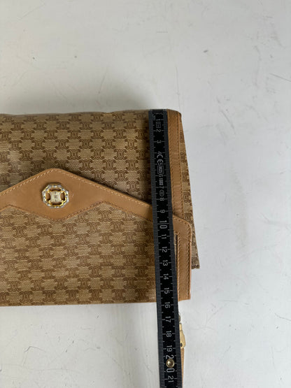 Vintage Celine GG Monogram Canvas Shoulder Bag Tan Brown