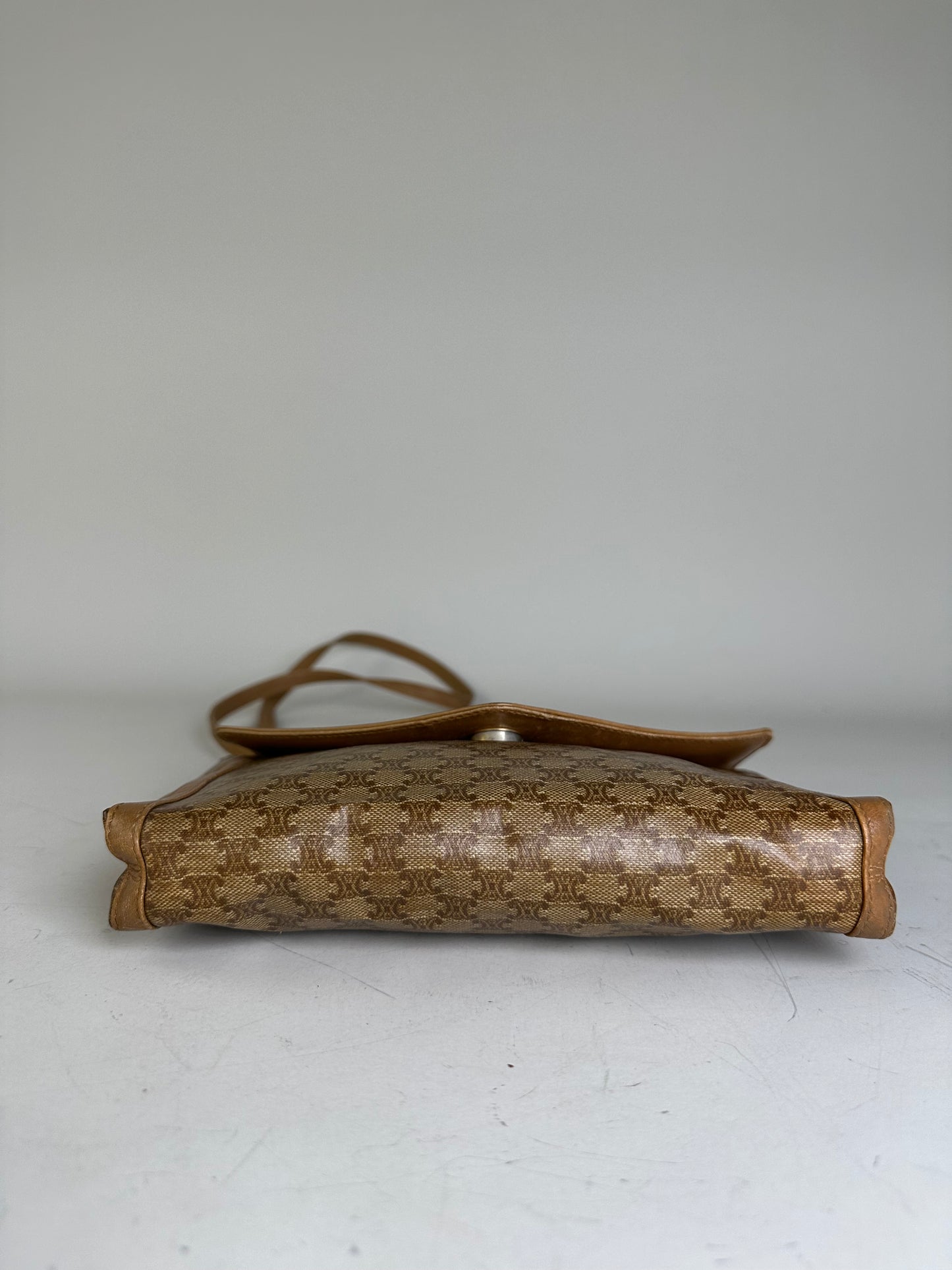 Vintage Celine GG Monogram Canvas Shoulder Bag Tan Brown