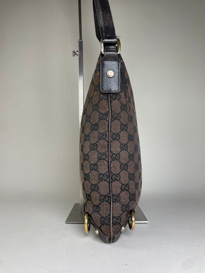 Vintage Gucci GG Supreme Shoulder Bag Beige Brown Gold