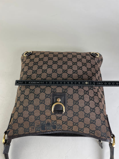 Vintage Gucci GG Supreme Shoulder Bag Beige Brown Gold