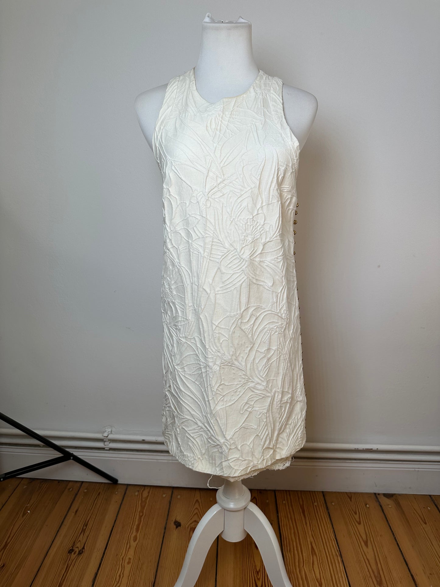 Vintage Gucci Floral Quilted Shift Dress Cream S
