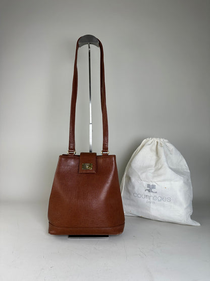 Vintage Courreges Textured Leather Shoulder Bag Rust Gold
