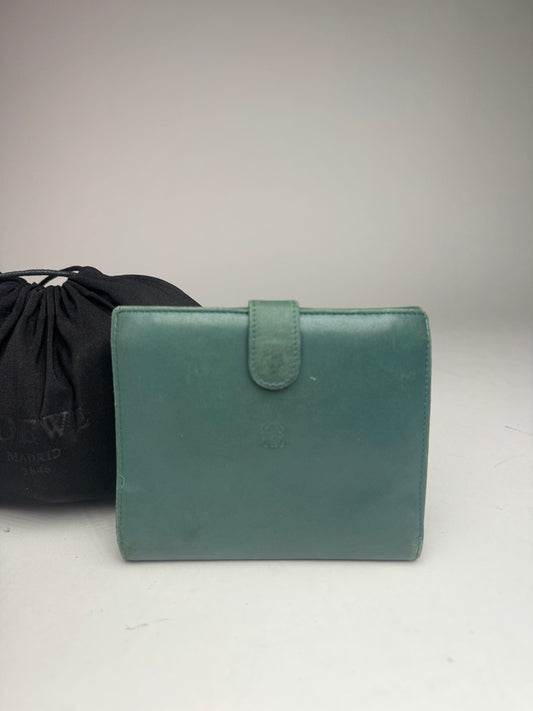 Vintage Loewe Madrid Mint Green Anagram Leather Wallet