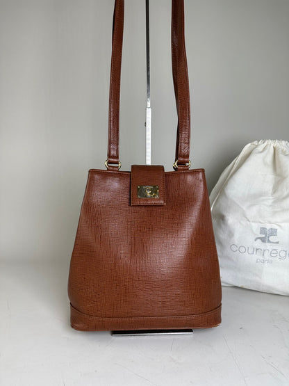 Vintage Courreges Textured Leather Shoulder Bag Rust Gold