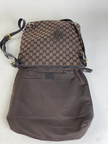 Vintage Gucci GG Supreme Shoulder Bag Beige Brown Gold