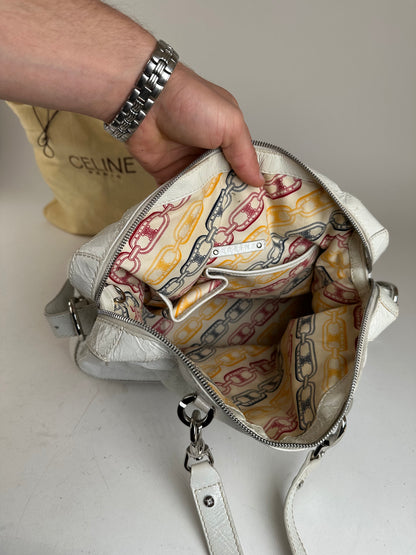 Vintage Celine Leather Shoulder Bag White