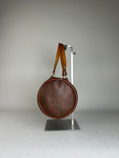 Vintage Etro Patterned Leather Boston Bag Brown Tan